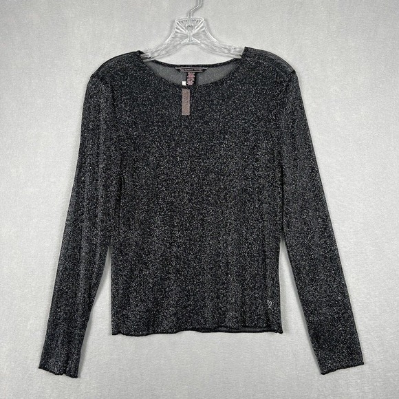 NWT Victoria's Secret Top XS Black Shimmery Sheer Long Sleeve Y2K Shirt - Picture 1 of 11